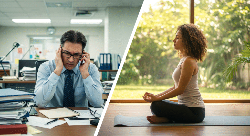 before and after meditation for stress relief