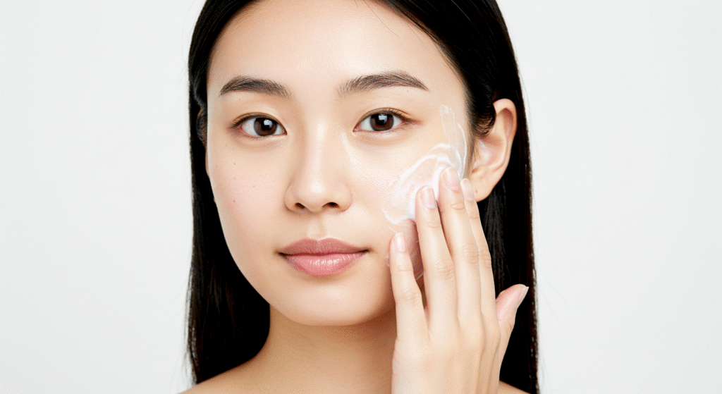 Woman using gel cleanser for oily skin care routine